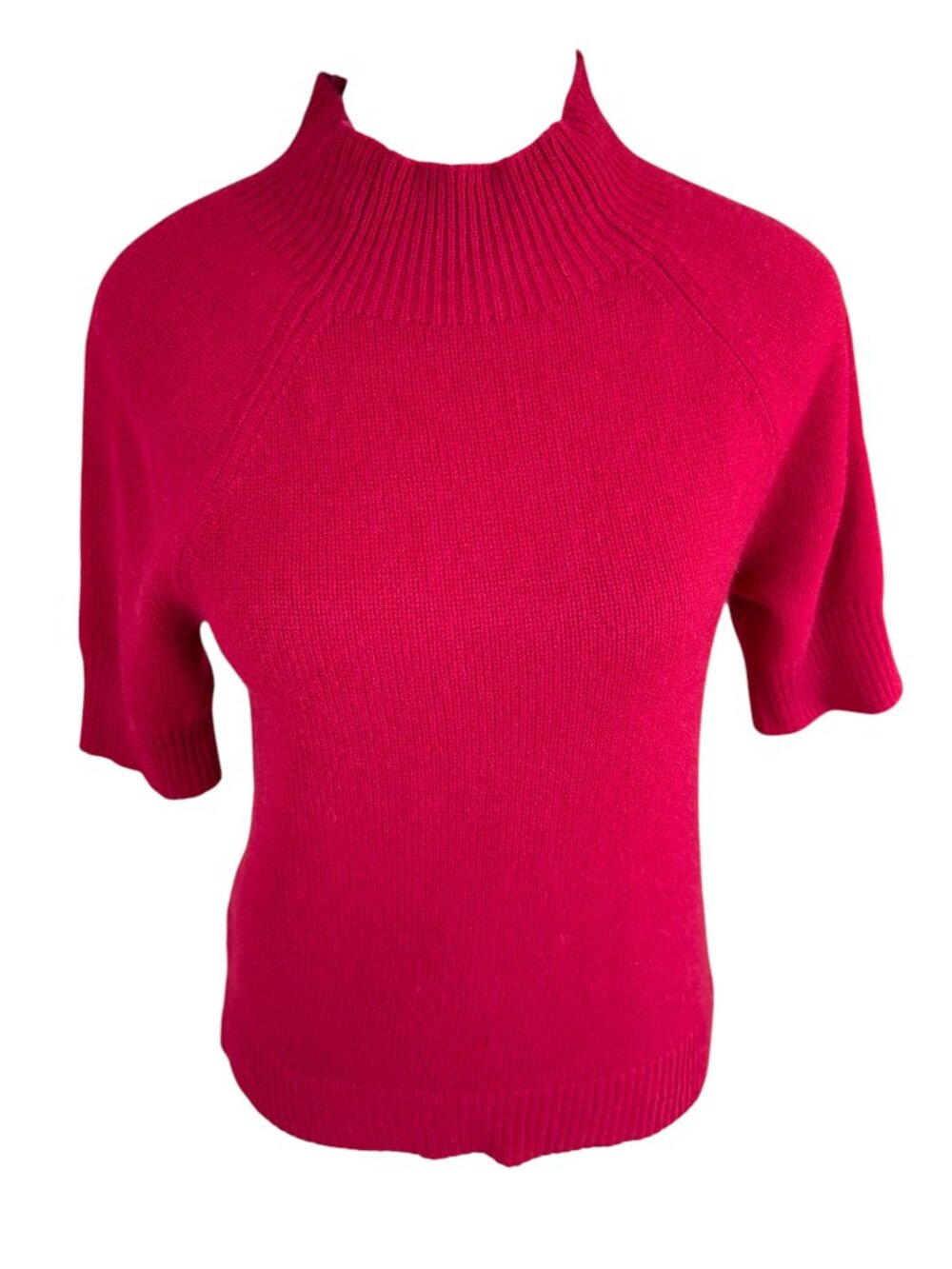 Aqua Cashmere Sweater Short Sleeve Mock Neck Red (S)